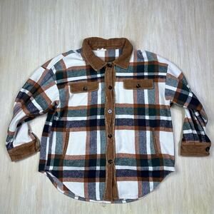 GeeGee Plaid Button Up Camel Combo Flannel Oversized Shirt Jacket Shacket Medium